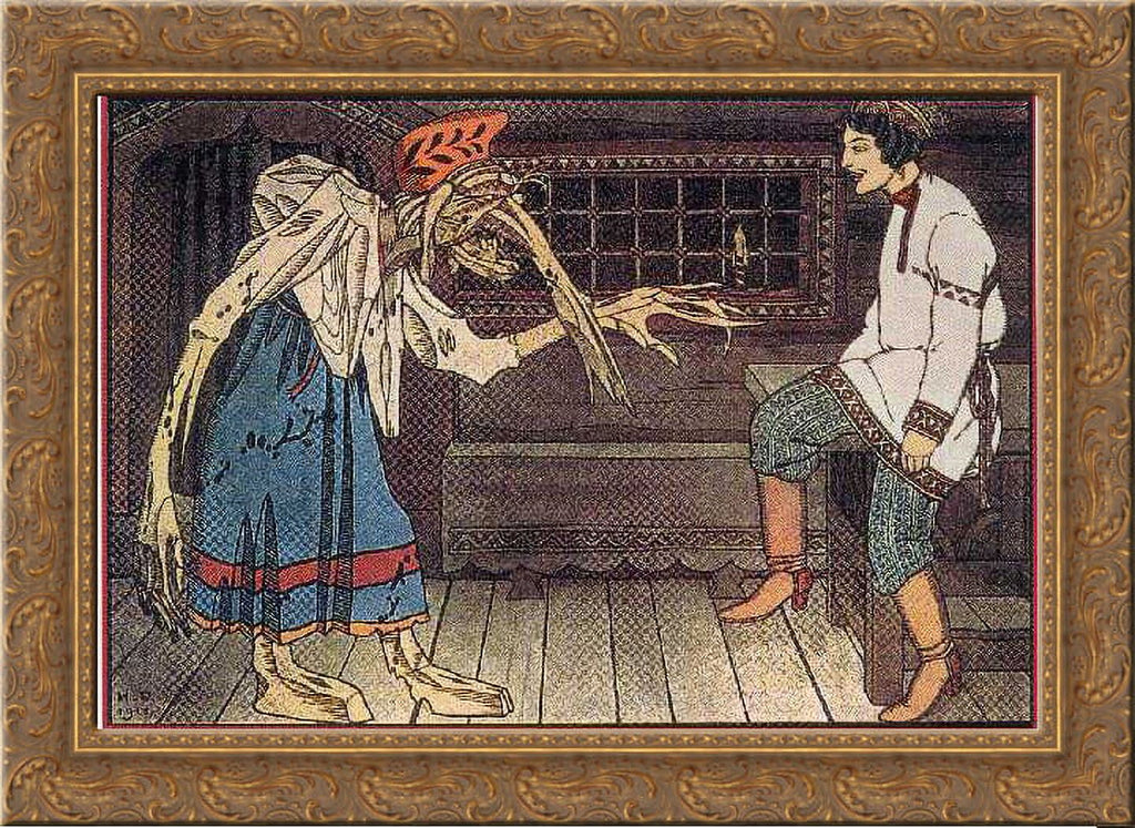 Wood tale Ivan Canvas Bilibin 24x18 Art son for of Illustration Gold by Framed and The the divah royal three Ornate priest's Ivashko