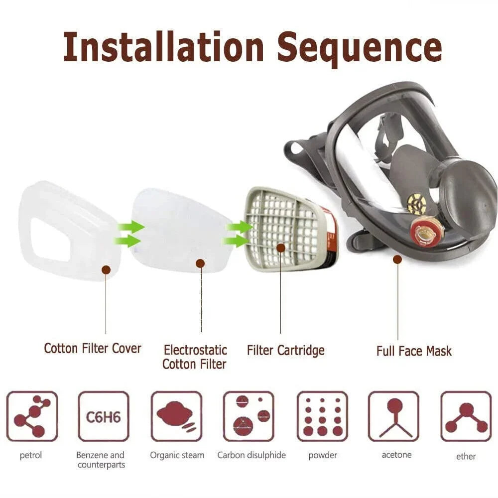 Set Face Mask Spraying for 6800 Respirator Painting Gas Full Facepiece w/Filters
