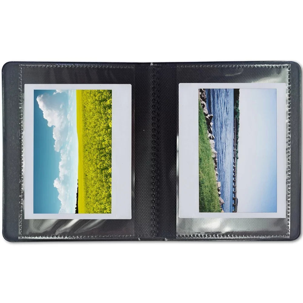 Grey Leather Prints Wide Holds 5" Phobea Color Album + 600 pack + Polaroid 32 Photo Cloth Film for Double Prints- for