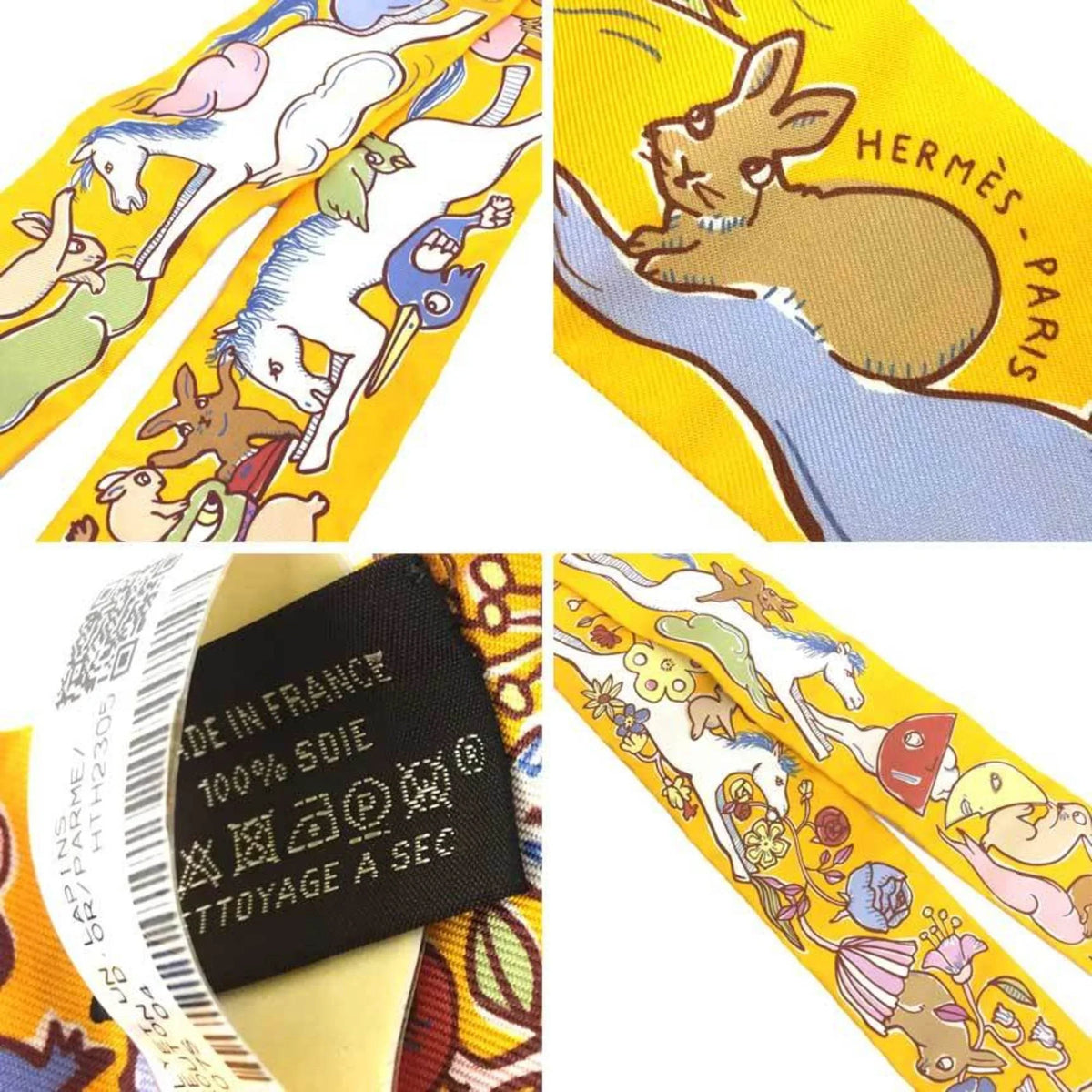 Un Mille HERMES Hermes Muffler Rabbits et Lapins D’or/Parm/Beige and Bouton Scarf 2023 Twilly 04 Thousand One Pre-Owned 100% (Like Silk New) H064007S