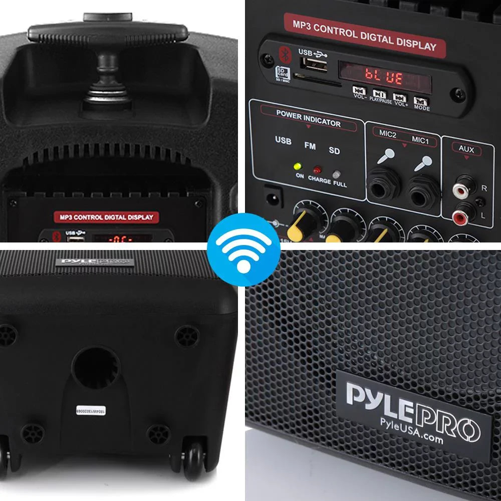 Rechargeable Bluetooth Powered Battery 360W System Pyle Wireless - Compatible PA Speaker Portable