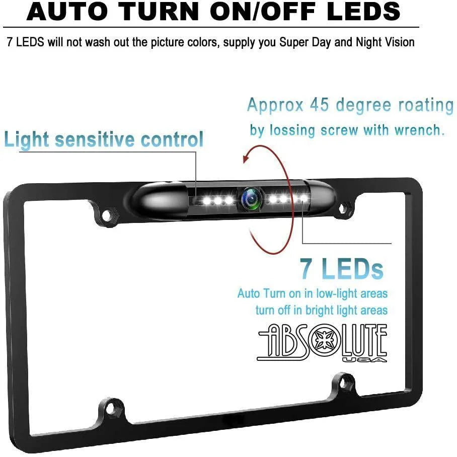 Camera LED High Universal Viewing Plate Reversing CAM2100S Car Backup License Waterproof Vision View 8 Plate Night Camera License 170° HD Angle Absolute Sensitive Bright Chrome Rear Camera,