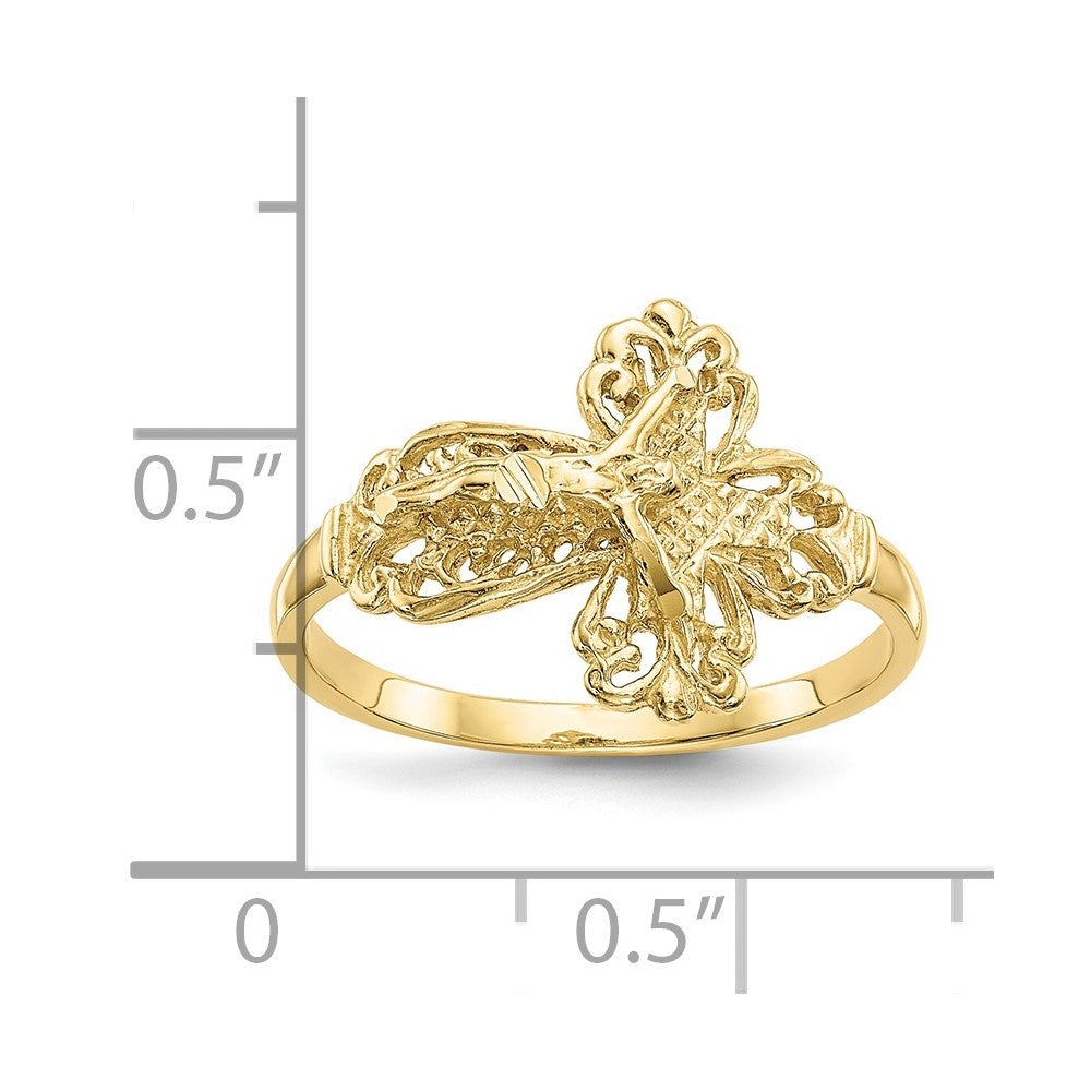 Women Crucifix Ring 10K 6 Diamond-cut Size Jewelry Auriga Yellow Fine Gold Cross for