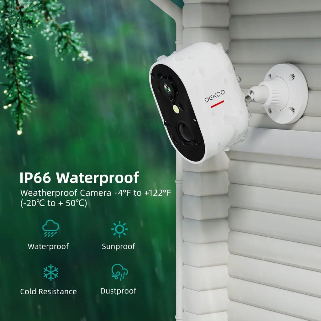 2-Way with Security Wireless Home Audio Surveillance with Motion Siren,Rechargeable Camera WiFi Camera 2K Detection Battery Powered DEKCO Color & Night Vision Spotlight /Indoor Outdoor