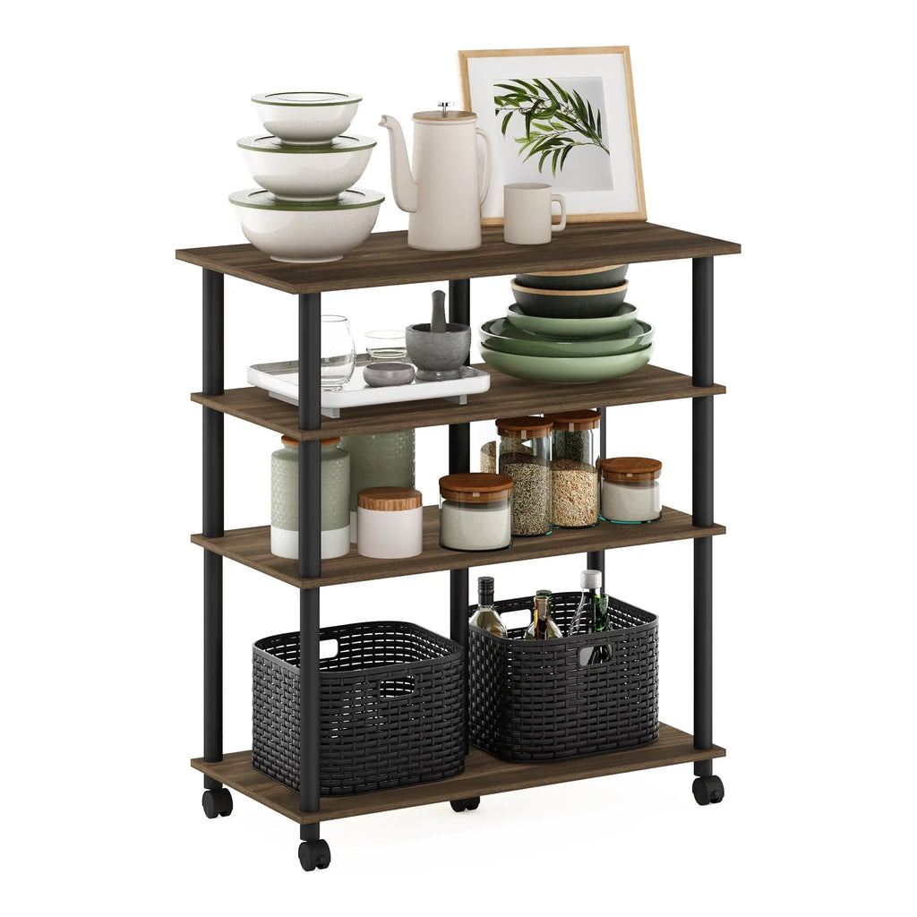 Columbia Furinno Kitchen Walnut/Black 4-Tier wheels, Helena Island Rolling on
