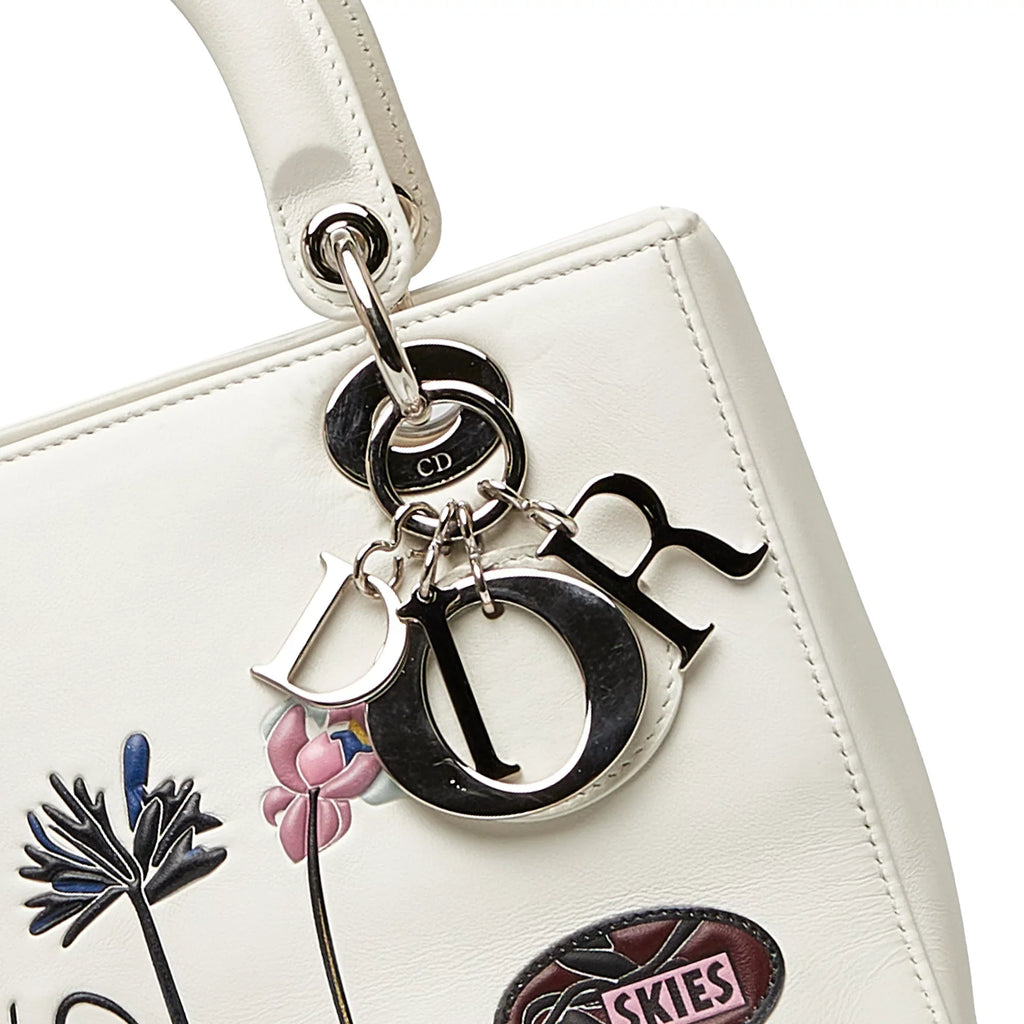 Lambskin Authenticated (Good) Satchel Lady Paradise White Unisex Leather Pre-Owned Medium Dior