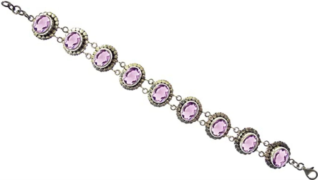 Unique Designer Sterling Beautifully 7.5” Silver Gemstone Length Gypsy Handcrafted 925 for Amethyst Inch / Genuine Tribal Ethnic Fashion Purple 8” Bracelet Women Adjustable to