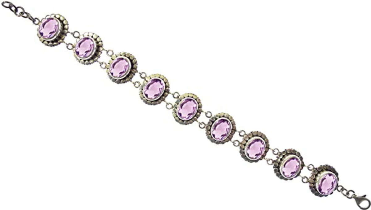 Unique Designer Sterling Beautifully 7.5” Silver Gemstone Length Gypsy Handcrafted 925 for Amethyst Inch / Genuine Tribal Ethnic Fashion Purple 8” Bracelet Women Adjustable to