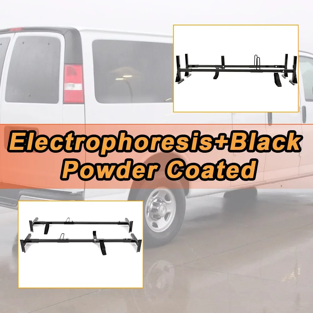 Kojem Vans Rack GMC Rack for Adjustable Roof Steel Savana Mount 68"-75" Ladders Carry 2 Ford Bars Universal Full-Size Express E-Series Chevy