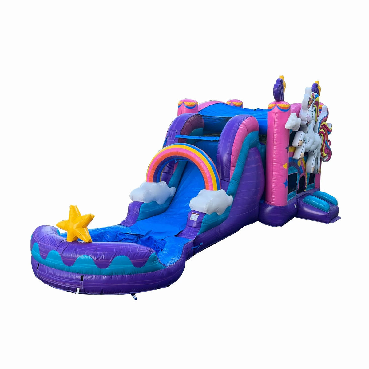 XJUMP Pool Combo Bounce Adults, Blower), Outdoor Detachable Dry Grade, Kids and 100% Wet PVC Vinyl, Slide Commercial Inflatable for Unicorn Backyard, Air Water (with with Hoop, House Basketball