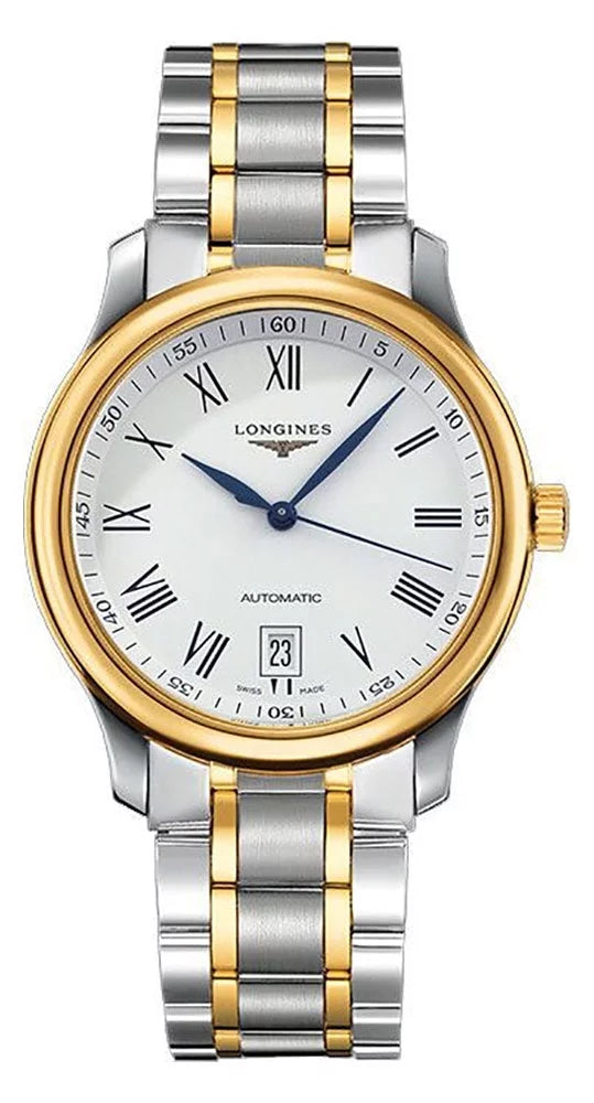 and Mens Yellow Master Watch Collection L2.628.5.11.7 Automatic Gold 18k Dial Longines White Date Steel