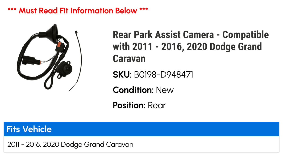 Rear Assist 2014 2012 - 2016, Caravan Grand Park 2020 Camera 2011 - Dodge 2015 Compatible with 2013