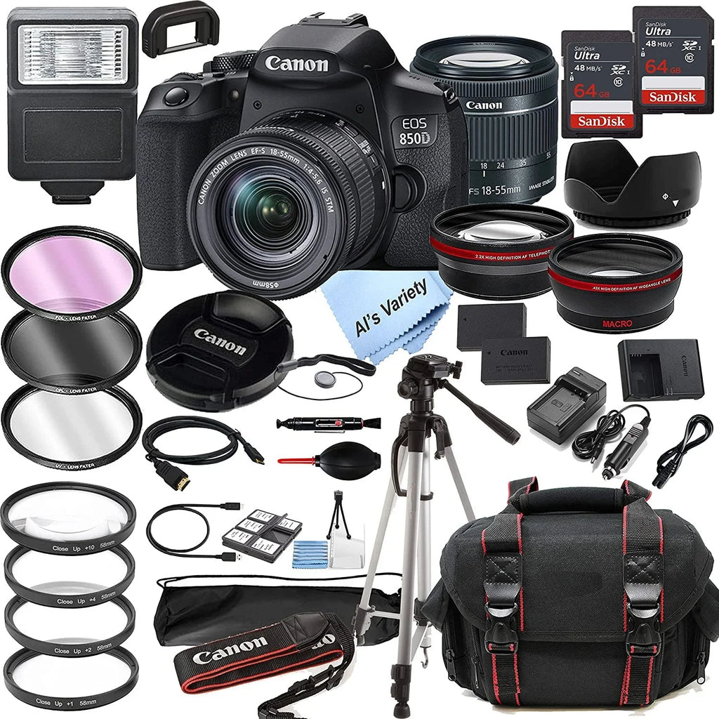 Zoom STM Canon w/EF-S Filters 36pc Lens Case + Bundle 18-55mm EOS Tripod F/4-5.6 T8i Rebel Memory DSLR 128GB + + 850D Camera +