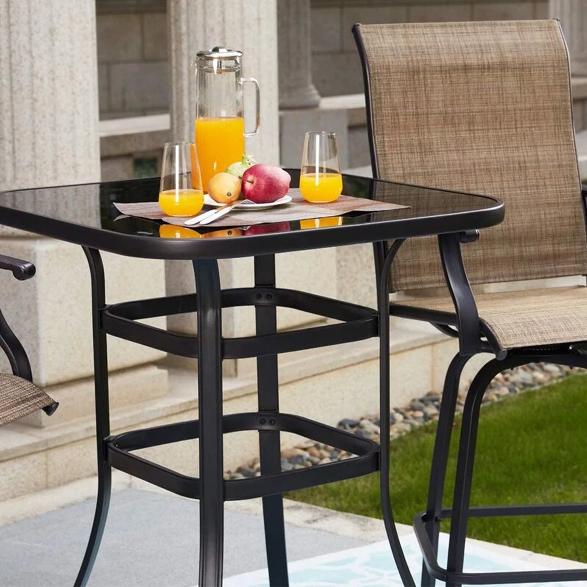 Bar Aretha Modern With Metal Finish Glass Designed Table