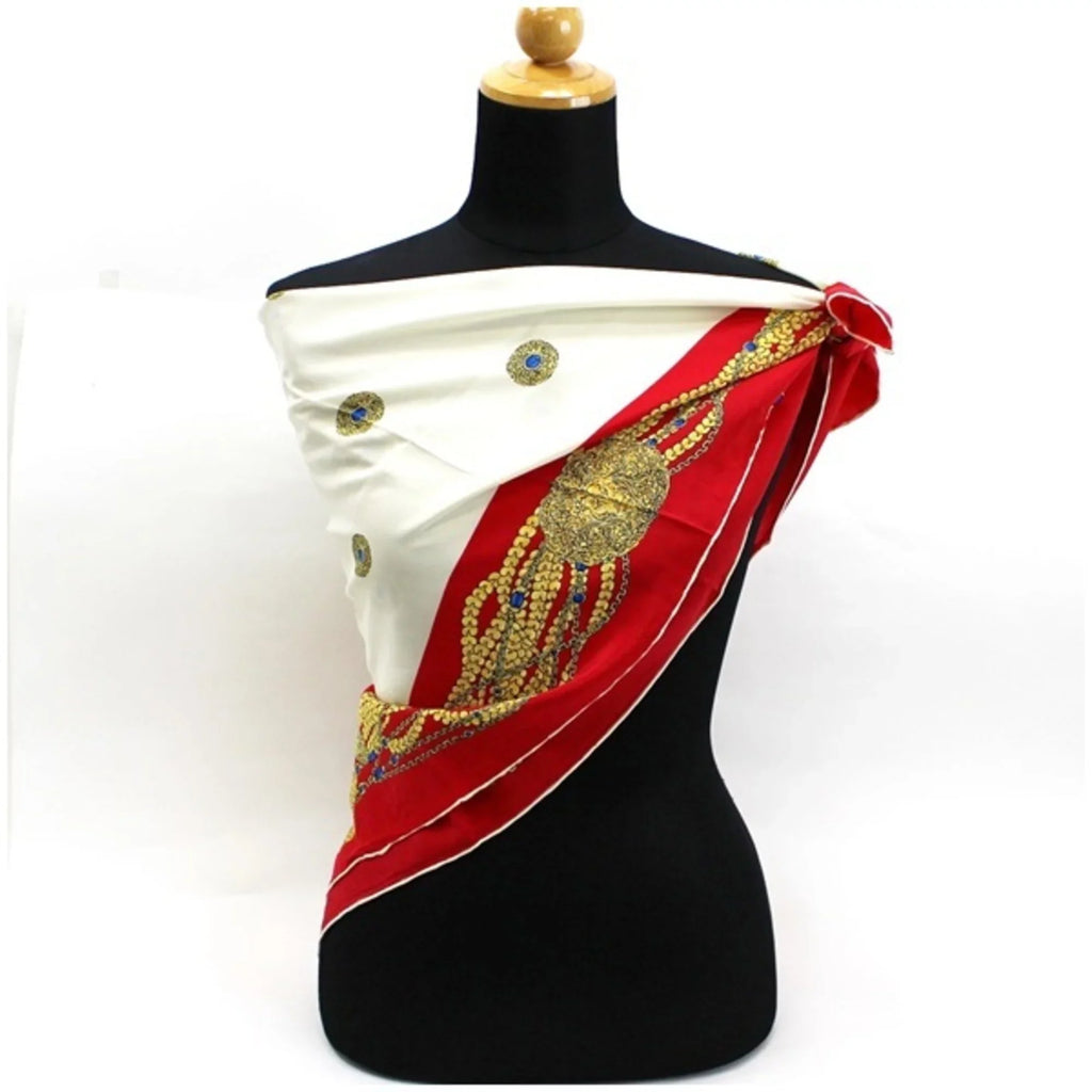 Red Pattern Chain Ladies | x Chanel (Good) CHANEL Silk Scarf Pre-Owned Muffler Ivory