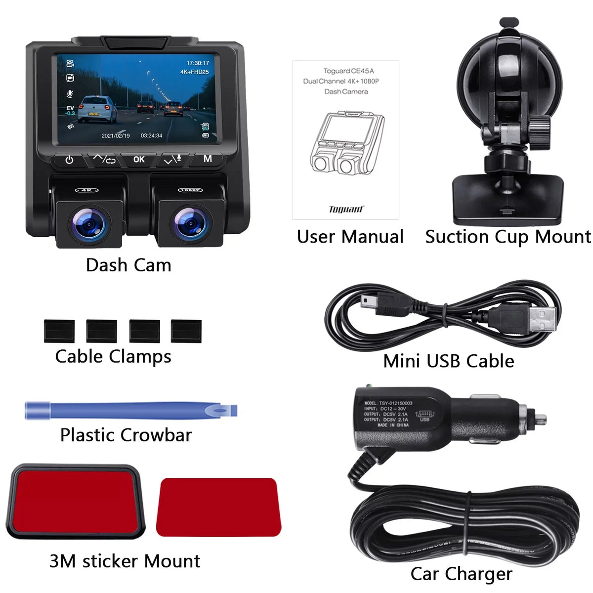 Parking Car Screen Front 3" 4K+1080P TOGUARD G-Sensor Loop Mode Inside and Camera LCD Cam Dash Dash 4K Recording Camera
