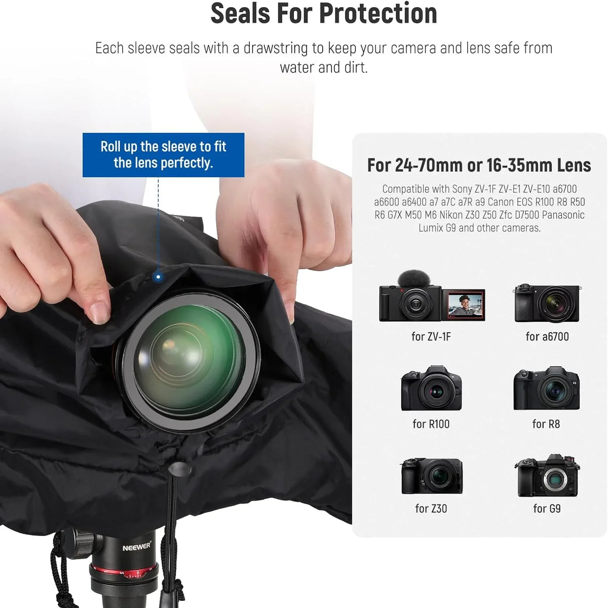 Size Mini Nikon NEEWER Camera Cover, Compatible DSLR with Mirrorless Raincoat Durable Sony Nylon Camera Rain Vlog Canon