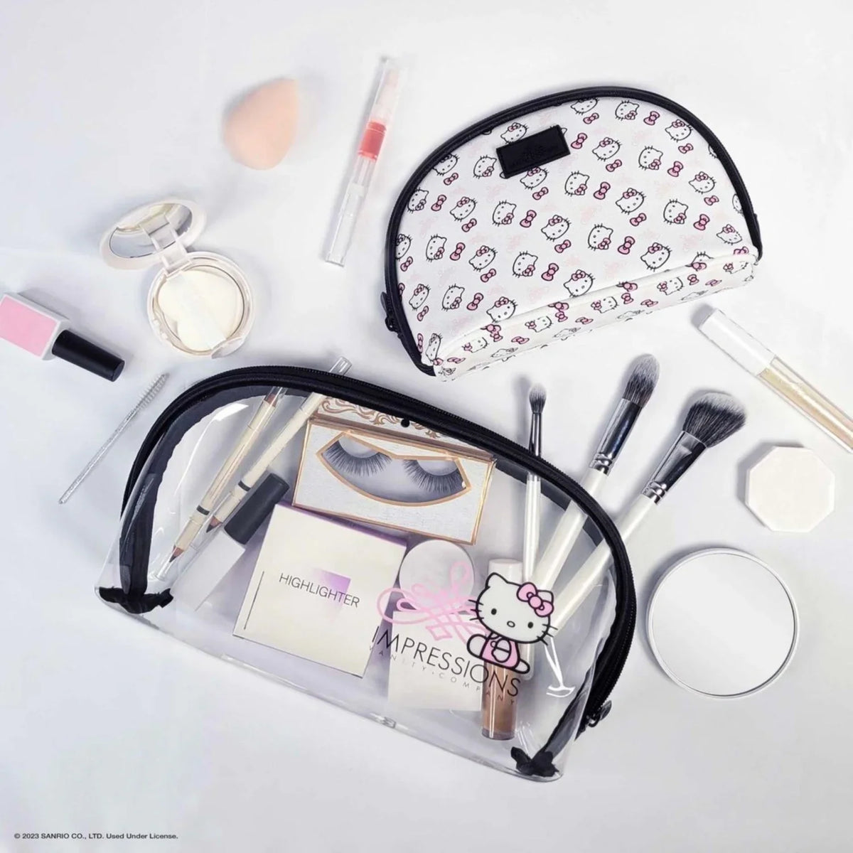 Pcs Bag (White) Waterproof Impressions Makeup Vanity Hello Clutch Kitty 2 Travel Nested Purses, Clutch