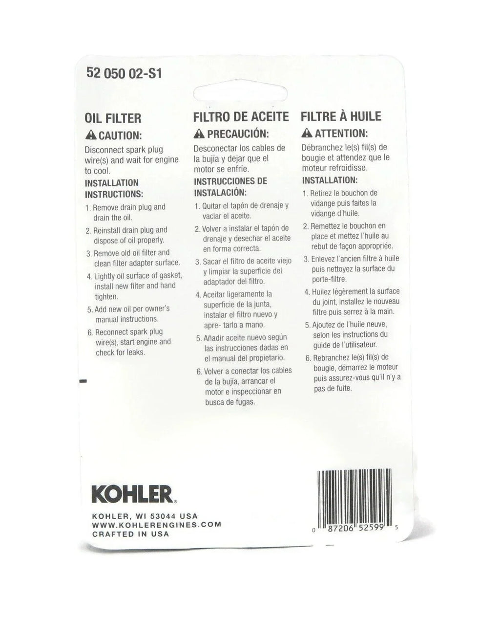050 for Pack) | 02-S, Oil (2 5205002S Performance Kohler 52 Pro Filter Anti-drain OEM