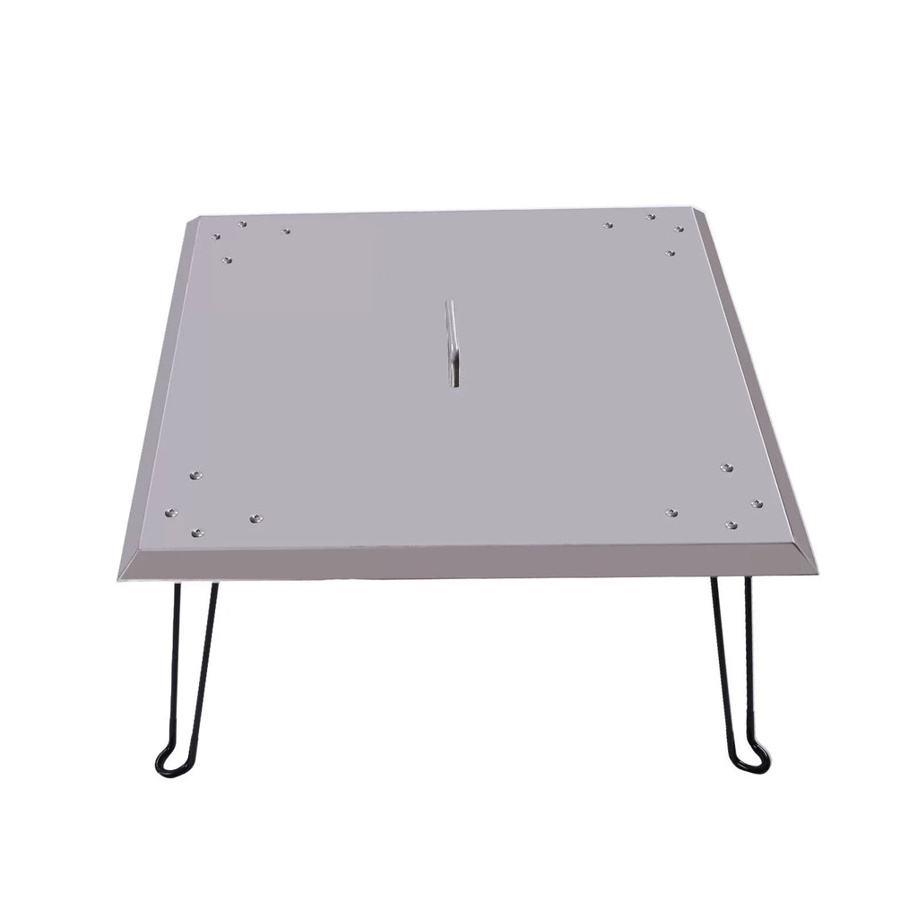 with Down Cover Pit and Legs Steel Deflector Push 24*24in Out Heat Fire Burner Square to Pit Fire Stainless Foldable Heat Miumaeov