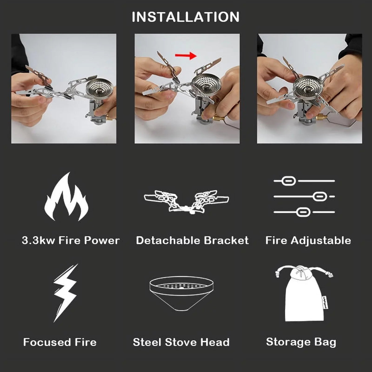 CAMPINGMOON Camping Stove Gas Camping High Backpacking Stove 3300W Stove Efficient Split