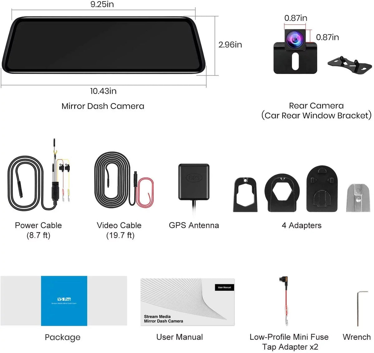 Cam, Vision Screen Car PRO) Camera Backup OEM Dual Mirror Look Camera(V5 Super Camera Rear Dash View 1080P Monitor Night 9.35'' Auto-Vox Touch Mirror