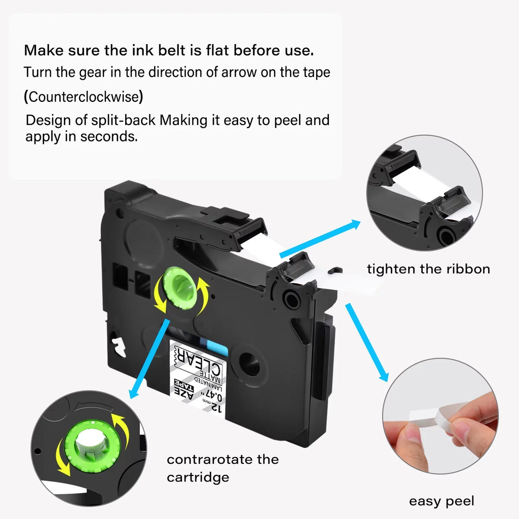 P-touch Black GREENCYCLE Matte Tape 12mm Compatible TZ-M31 for Laminated TZeM31 on Clear Brother TZM31 TZe-M31 Label 30PK 0.47"