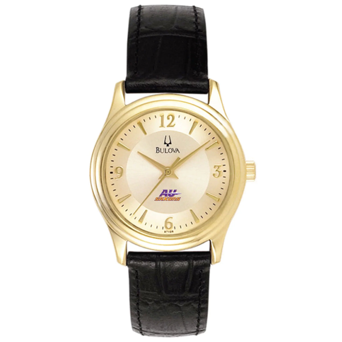 Women's Saxons University Gold/Black Alfred Band Bulova Steel Watch Leather with Stainless