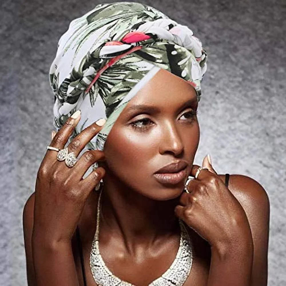 of Girls(Pack Woeoe Cover for Pink and 2) Soft Head Flower Cap Pattern Turban Print Headwear Scarf African Head Head Wrap Women