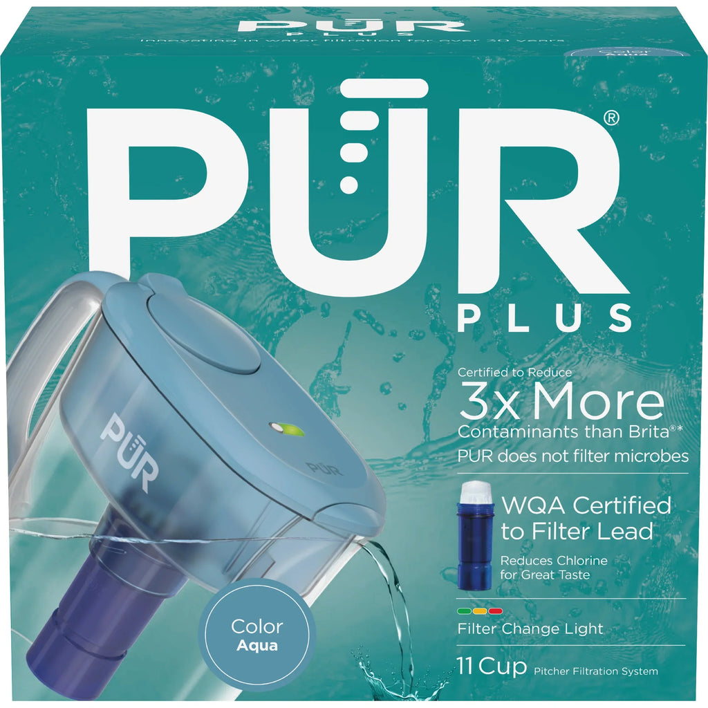 Pitcher W 10.4" 11-Cup PLUS x H L Water PUR x PPT111G Aqua, 11.4" System, 4.9", Filtration