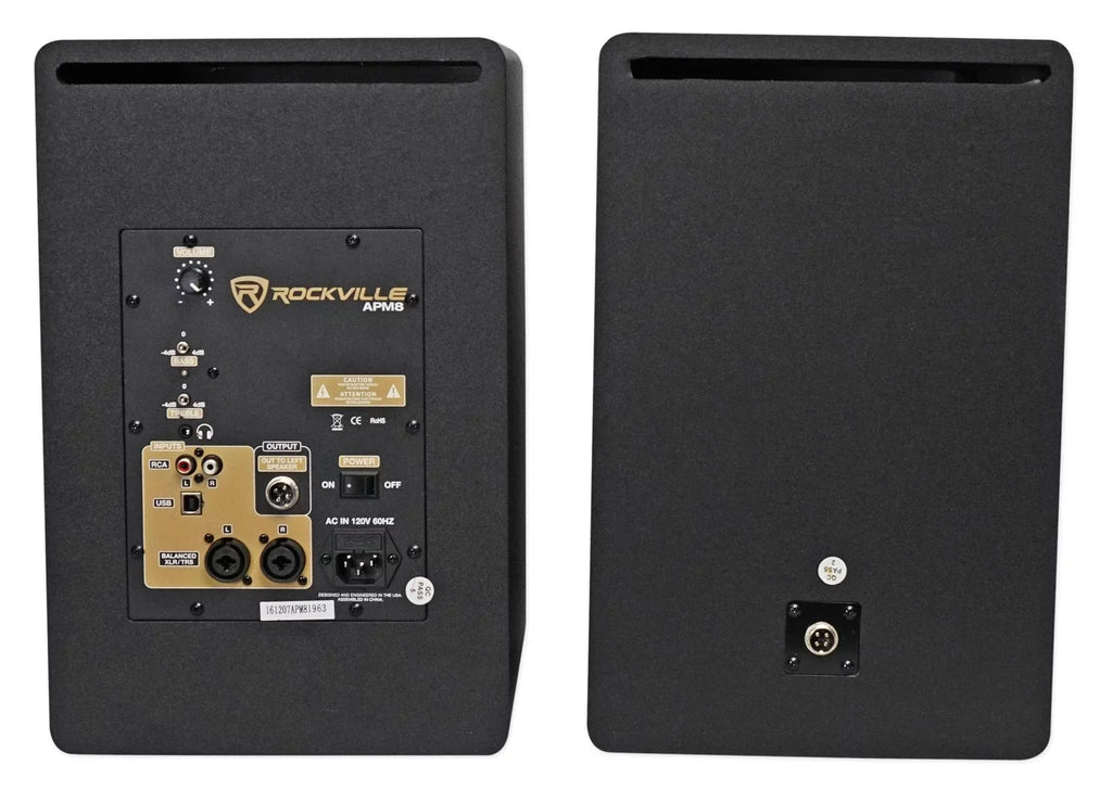 Monitor APM8W Rockville 8" USB Studio Premium (2) Black Speakers+28" Stands