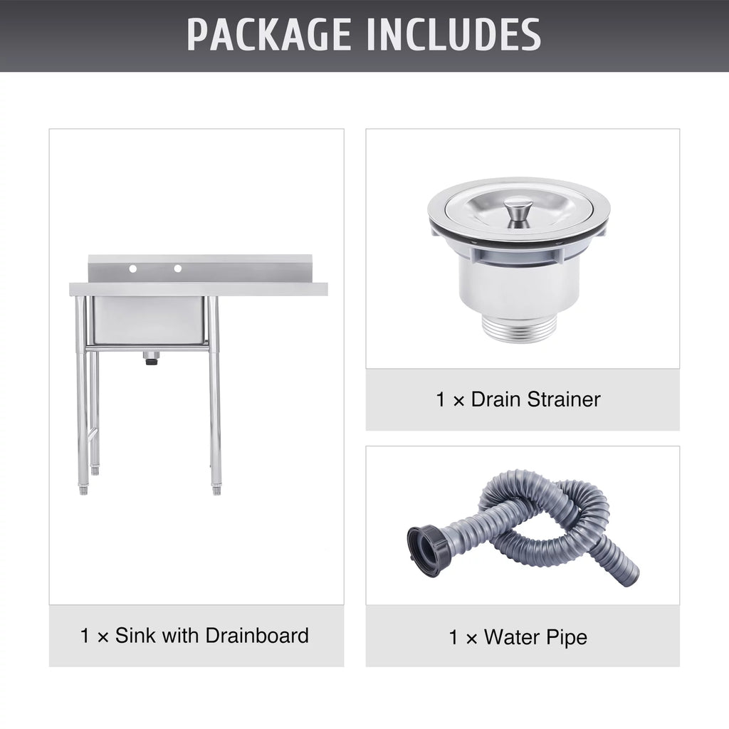 for Steel Backsplash Wilprep Bar Stainless Utility Commercial Drainboard w Kitchen Sink Strainer