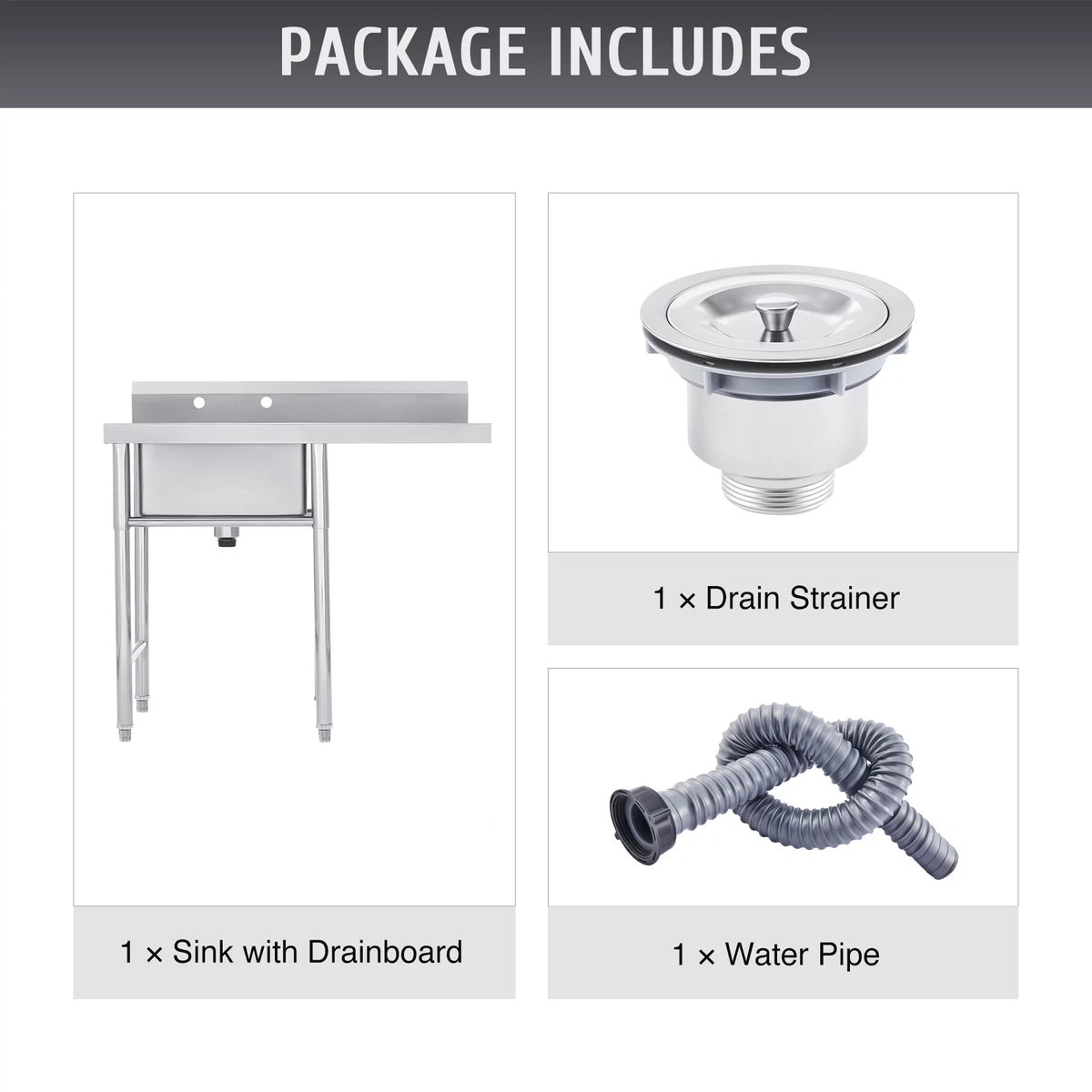 for Steel Backsplash Wilprep Bar Stainless Utility Commercial Drainboard w Kitchen Sink Strainer