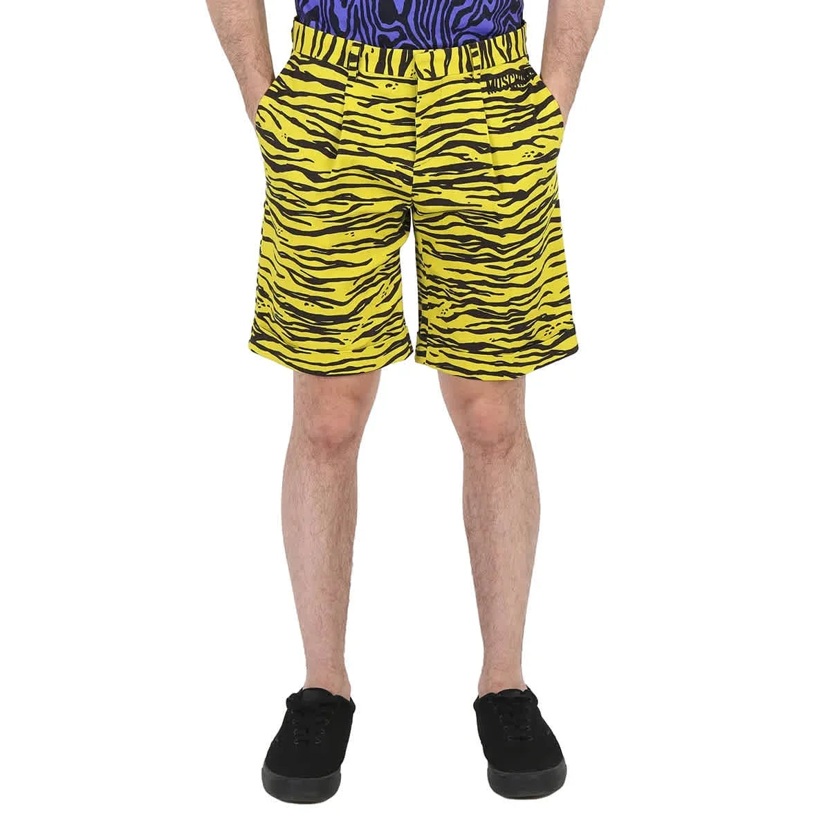 Size Yellow Moschino (Waist Printed 44 Shorts, Stretch Size Cotton Brand Men's 29")
