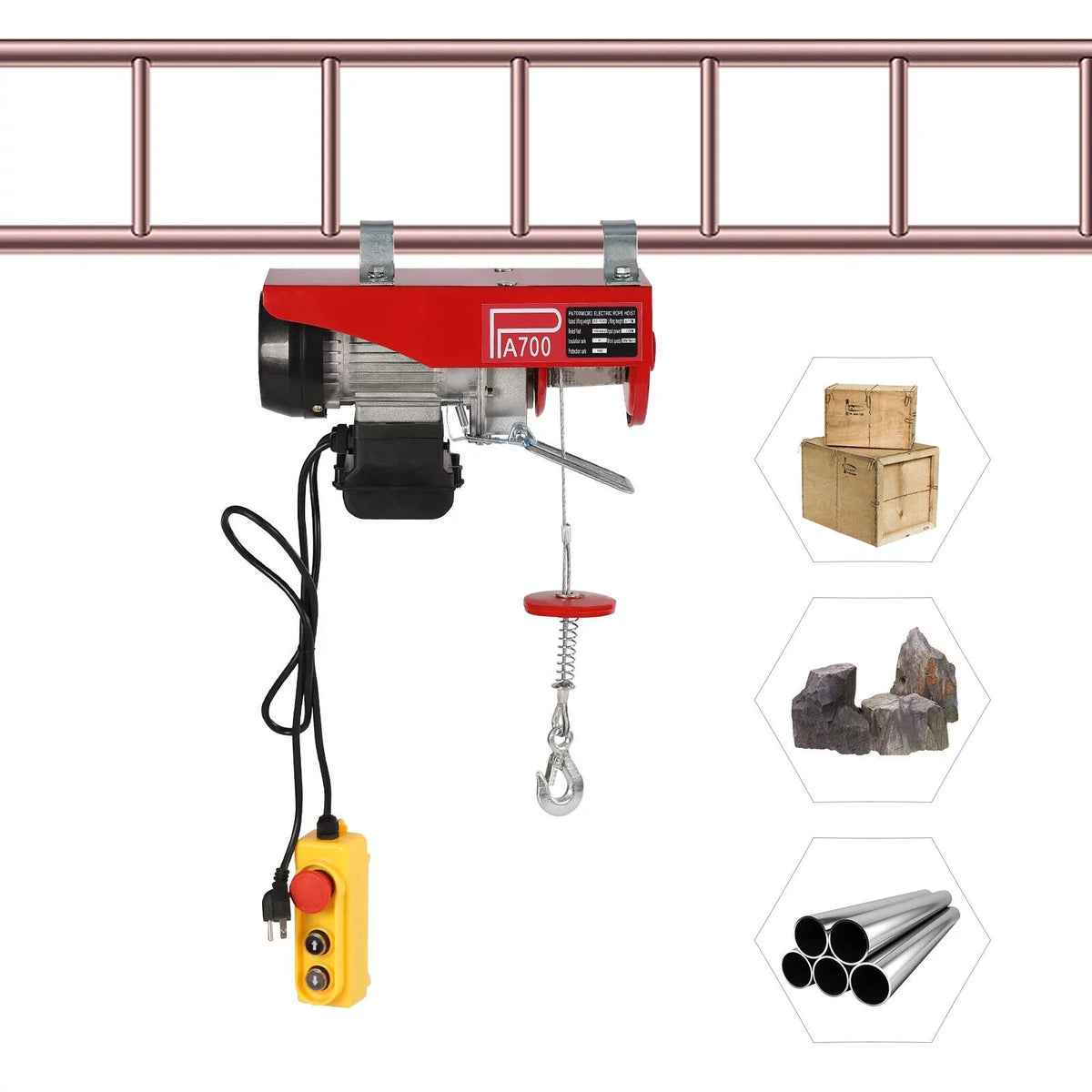 Portable Hoist Winch Remote 110V Winch 1543lbs Electric W/ Control Wire Electric