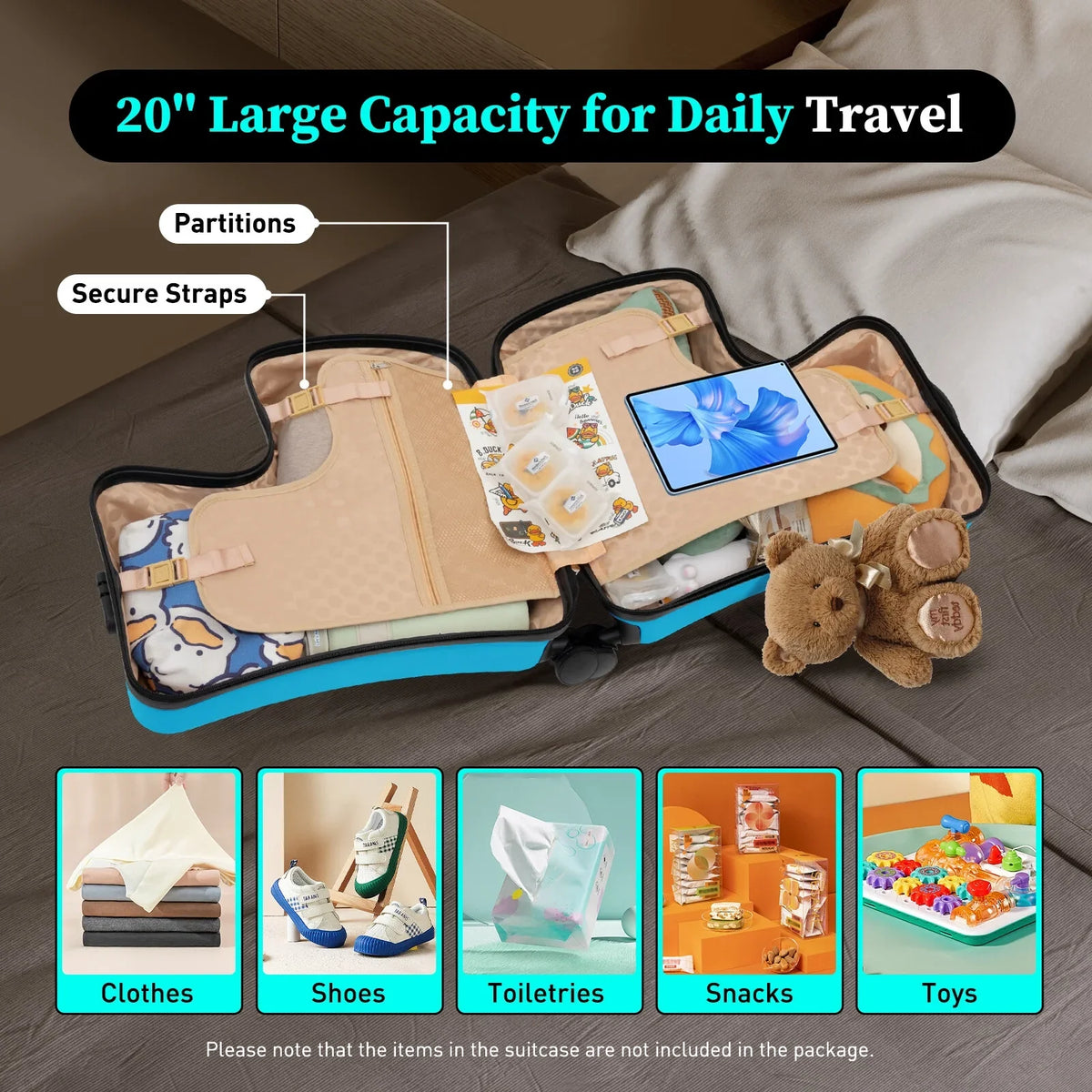20" Spinner Suitcase AIQIDI Ride Kids Horse Luggage Shape On Travel Trolley Portable Wheels Blue Suitcase, Kids