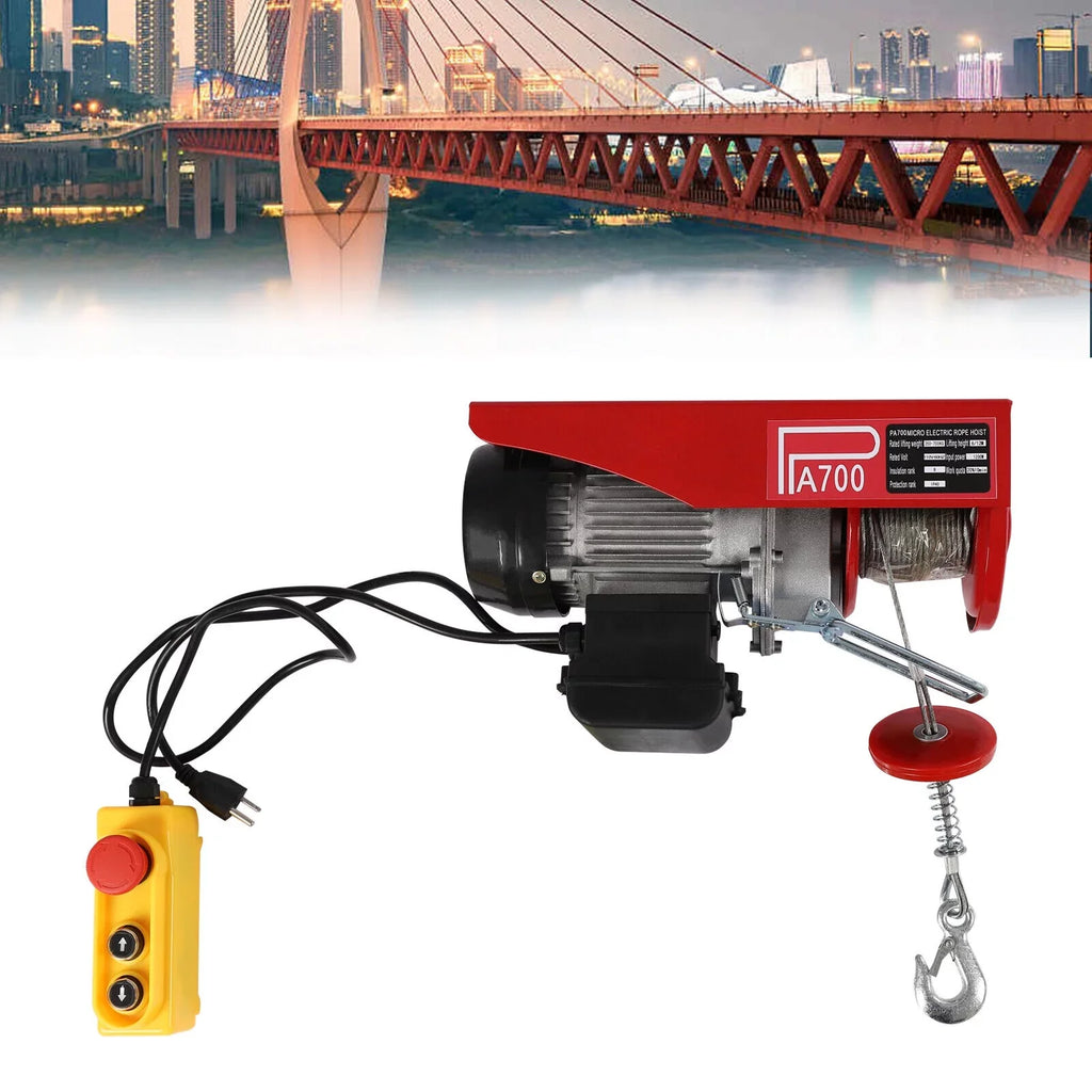Portable Hoist Winch Remote 110V Winch 1543lbs Electric W/ Control Wire Electric