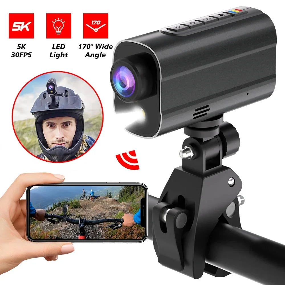 Led Camera Action Motorcycle WiFi Riding Anti with Shake Bike Drive Camera Helmet Sport Recorder 5K Light Bicycle Road DV