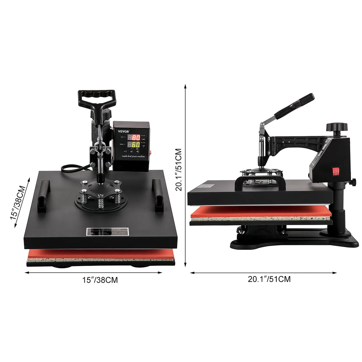 Rotation in Away Dual LED Degree Display Heat Sublimation Multifunctional 1 Transfer Swing Combo Machine VEVOR Press 15"x15" Heat Machine Digital 8 360