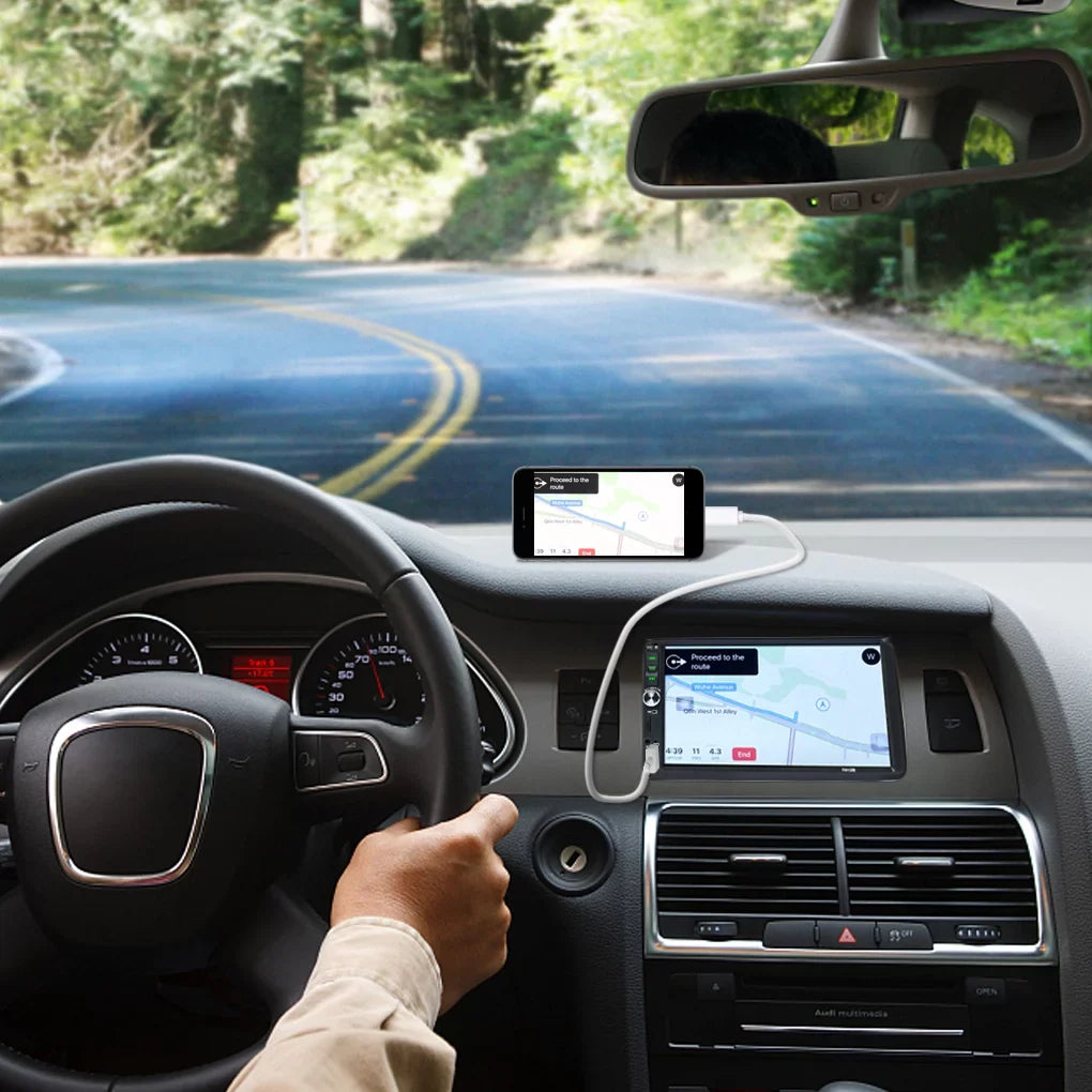 Touch and Reverse Support HD And ios Screen Android Bluetooth Mirror Camera System) Double 7" Link(Both with Car Stereo Radio Din