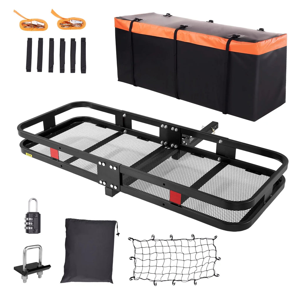 Cargo with Steel Foldable Net Waterproof Straps Hitch BENTISM Receiver 2" Fits Carrier Bag Cargo Basket 60x24x6in 500lb Cargo Mount Ratchet