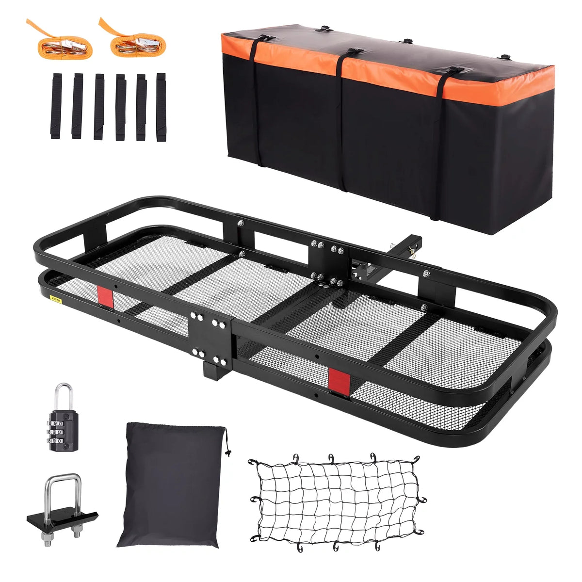 Cargo with Steel Foldable Net Waterproof Straps Hitch BENTISM Receiver 2" Fits Carrier Bag Cargo Basket 60x24x6in 500lb Cargo Mount Ratchet