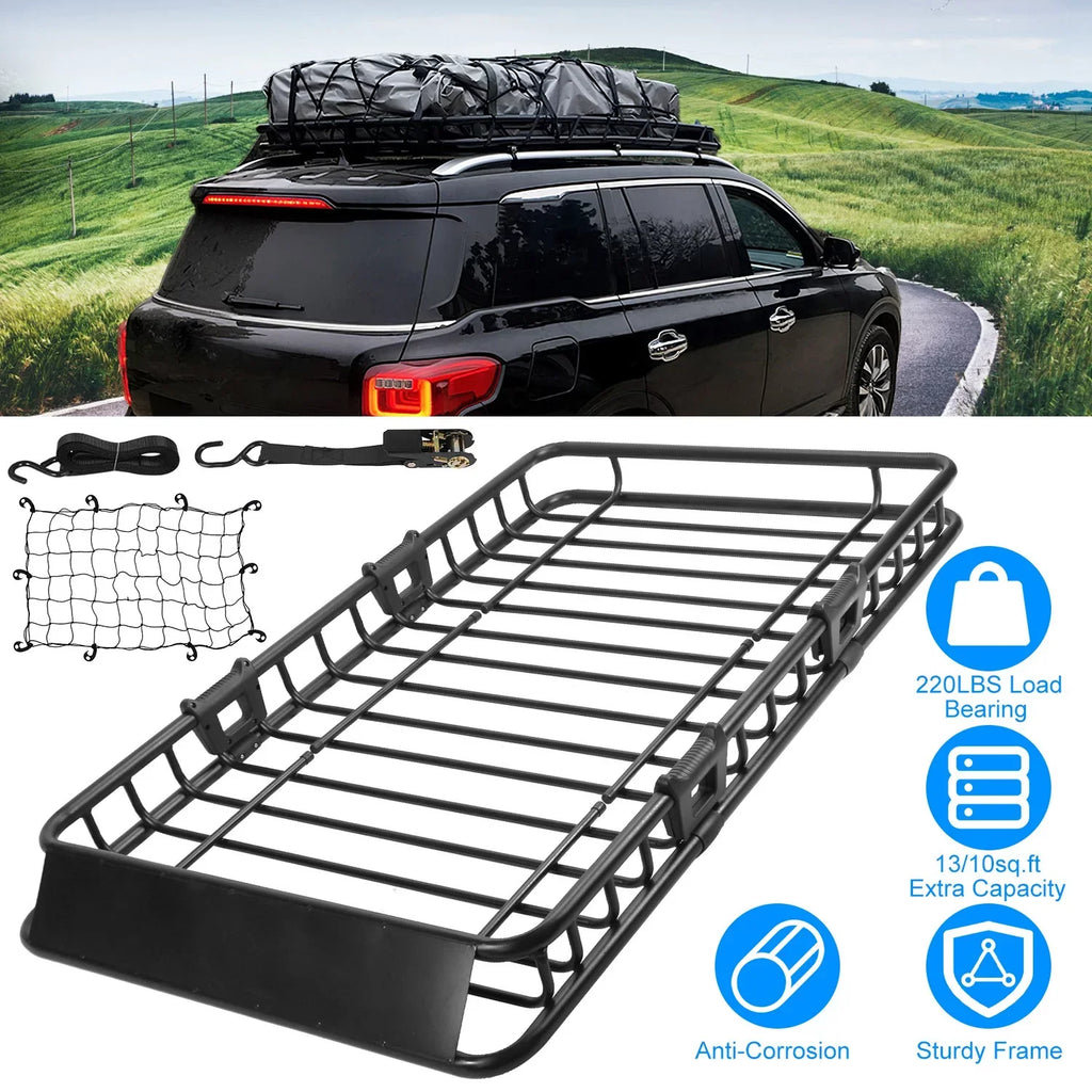 Rack Universal Duty Luggage Hook Carrier Elastic Rack Top Net Roof with Capacity Holder iMounTEK Strap 63x39x6.3in, 220lbs Heavy Basket Black Cargo Car Cargo