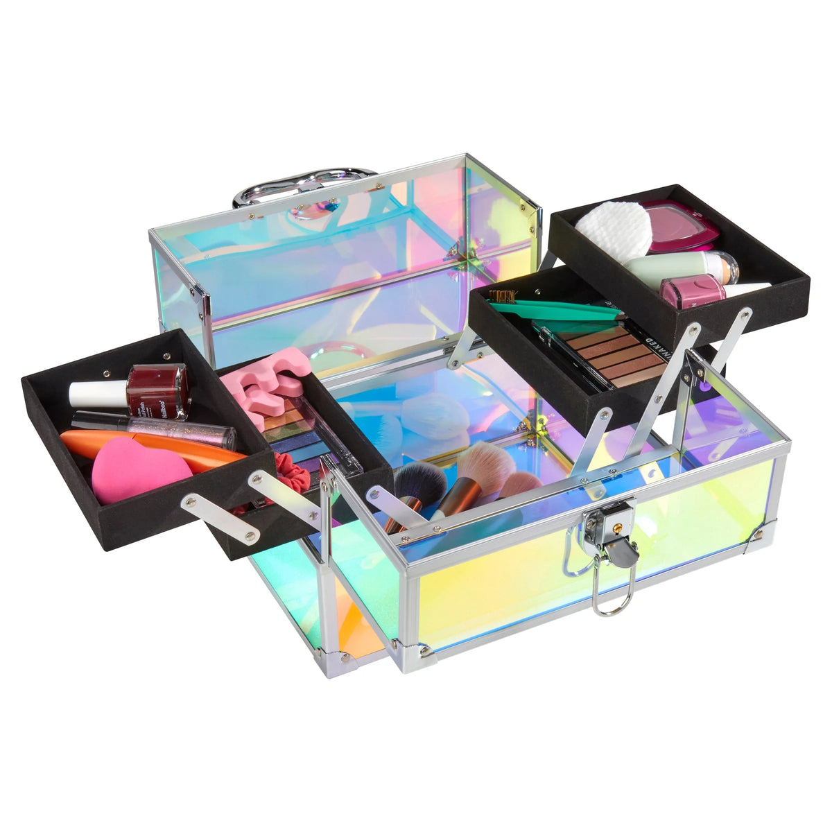 7.9" 9.85"x Train Translucent, Organizer, Case 6.7"x Cosmetics Iridescent Trays, 4 Makeup