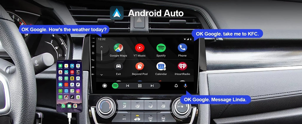 Built-in Inch with for Control 10 Wheel Auto/GPS/Bluetooth/FM/AUX-in/Steering Radio Double Car 9 2+32G Touchscreen 2016-2020 Stereo Civic Wireless Honda Carplay/Android Backup Android Din Camera