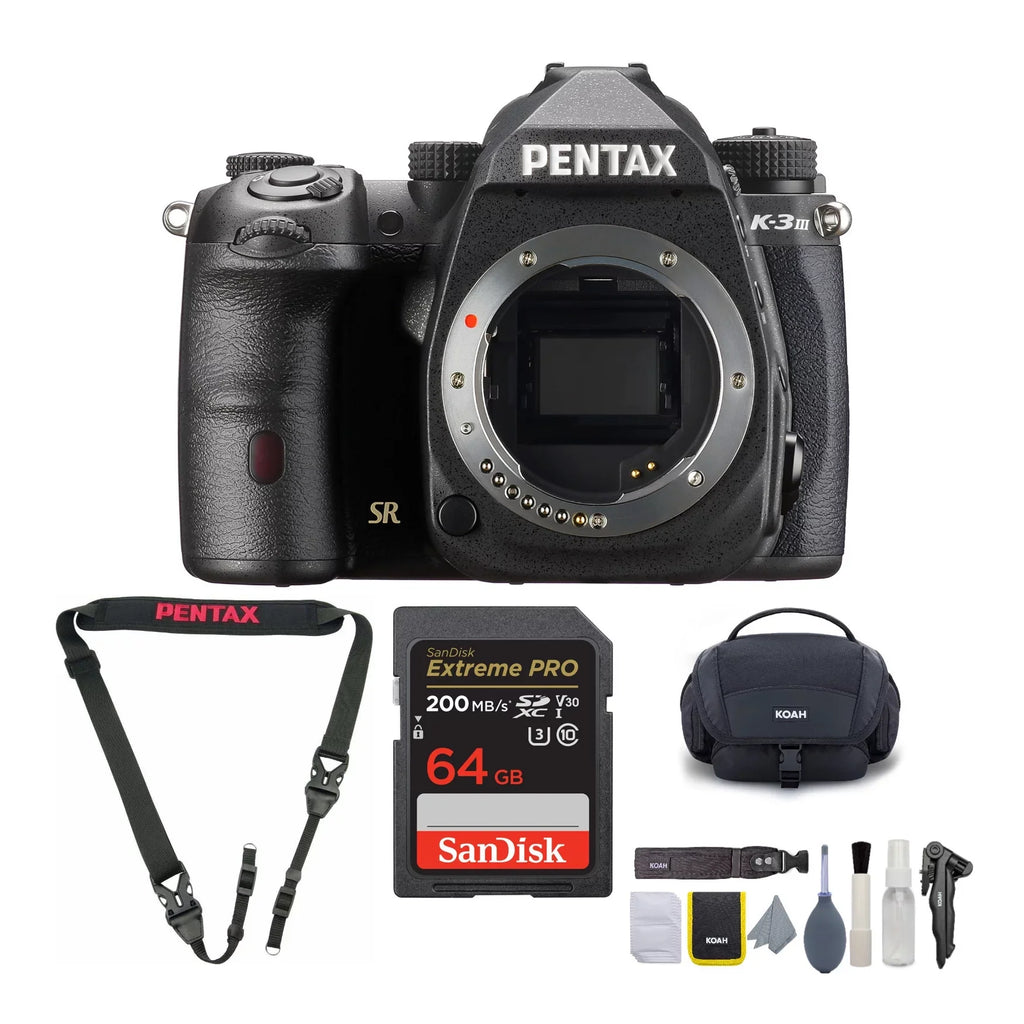 SD (Black) Card & Camera K-3 64GB with Kit, Mark Strap, Body Cleaning III Pentax