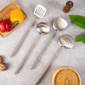 Extra Tools Spatula Newest 304 Cooking Skimmer Slotted Long And All Spoon Set Utensils 17Inch Spatula Cooker Wok Equipment Stainless Metal Stiwee 4Pieces Handle Cooking Steel Ladle Sale Kitchen 2024