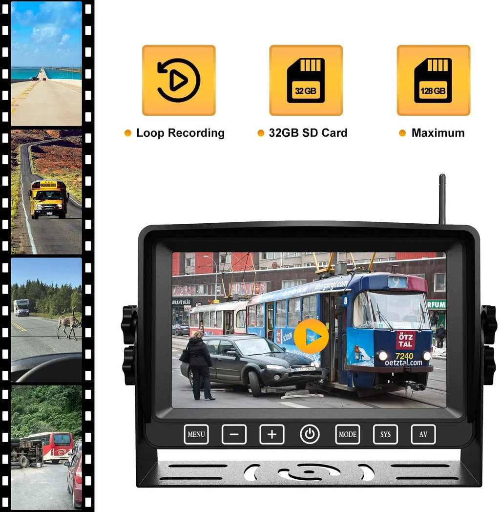 Monitor Long with Dual Operation Rear Button RV System Touch AHD 7” Camper View Motorhome Cam Xroose Range Truck Wireless DVR Signal CM2 for 1080P Side with Trailer Digital Rearview Camera Backup