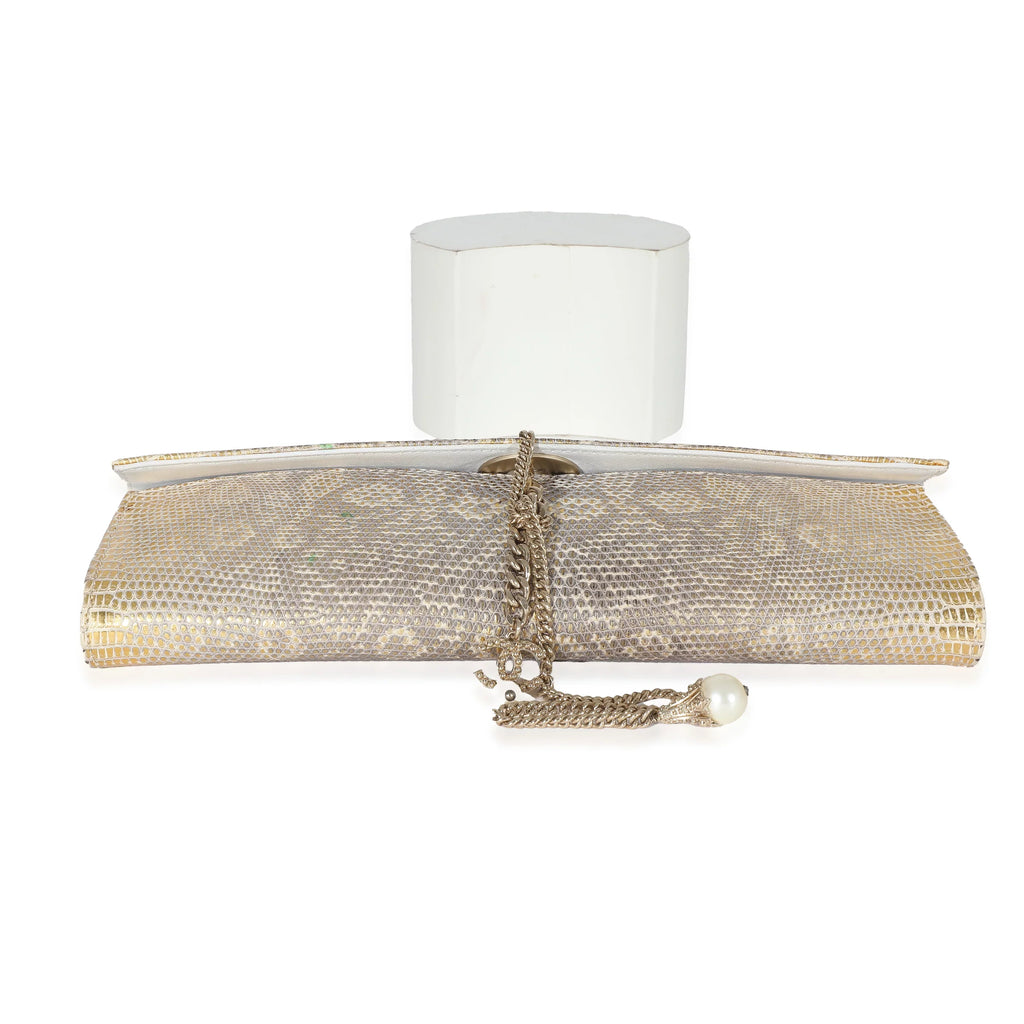 Clutch Tube Vintage Pre-Owned Flap Gold Chanel Lizard