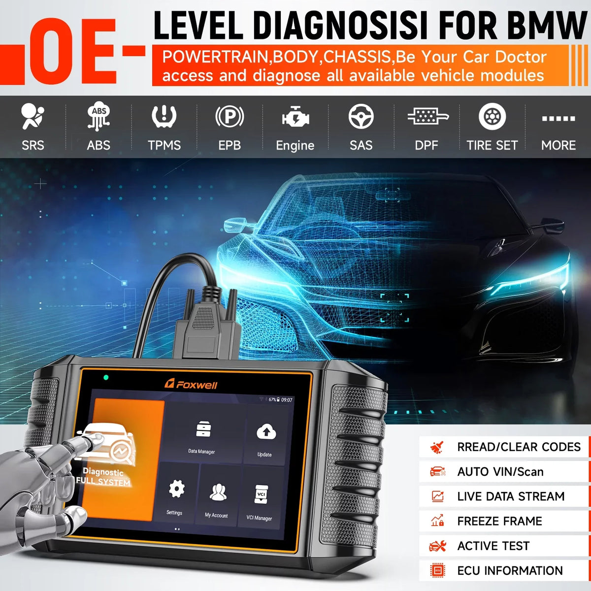 Scanner Foxwell 31+ for BMW MINI Control Bi-Directional BMW Diagnostic Scan Maintenance Active Services Automotive OBDII Systems Tool Tool Automobiles OBD2 NT710 RR Scanner All Test Code Car Reader